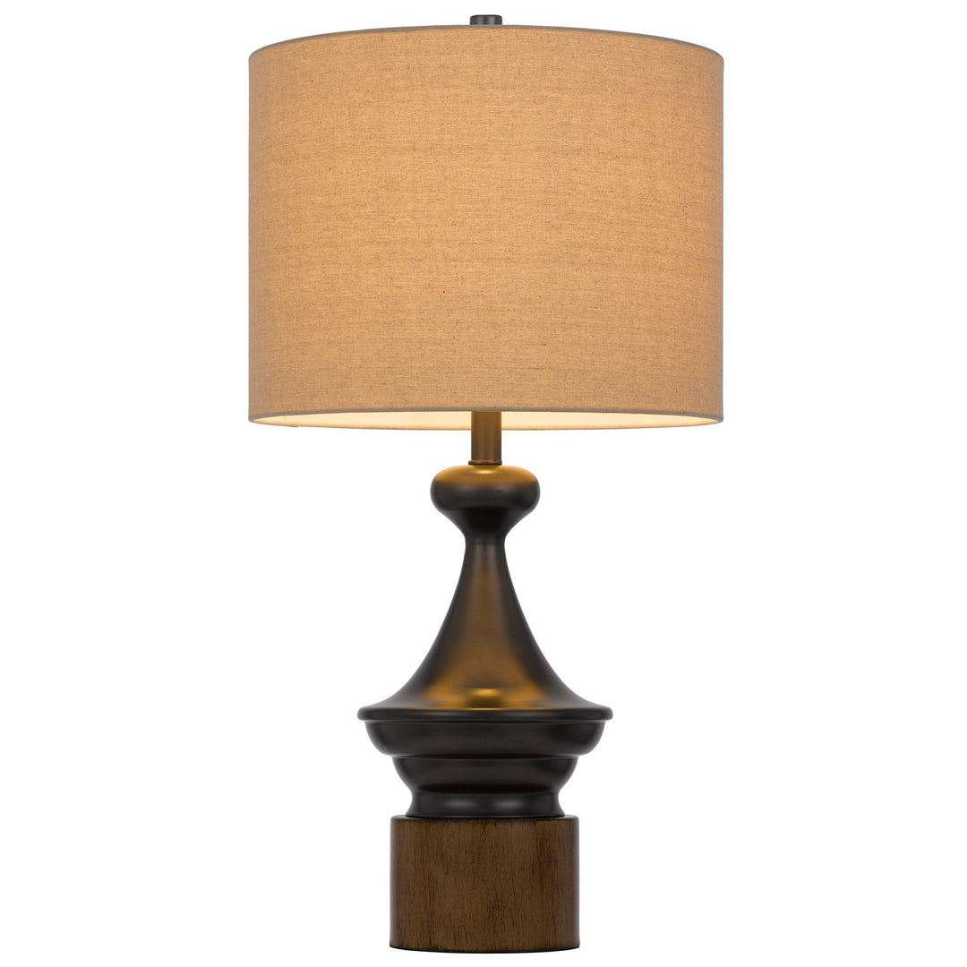 150W 3 Way Sterling Metal/Table Lamp With Faux Wood Metal Base