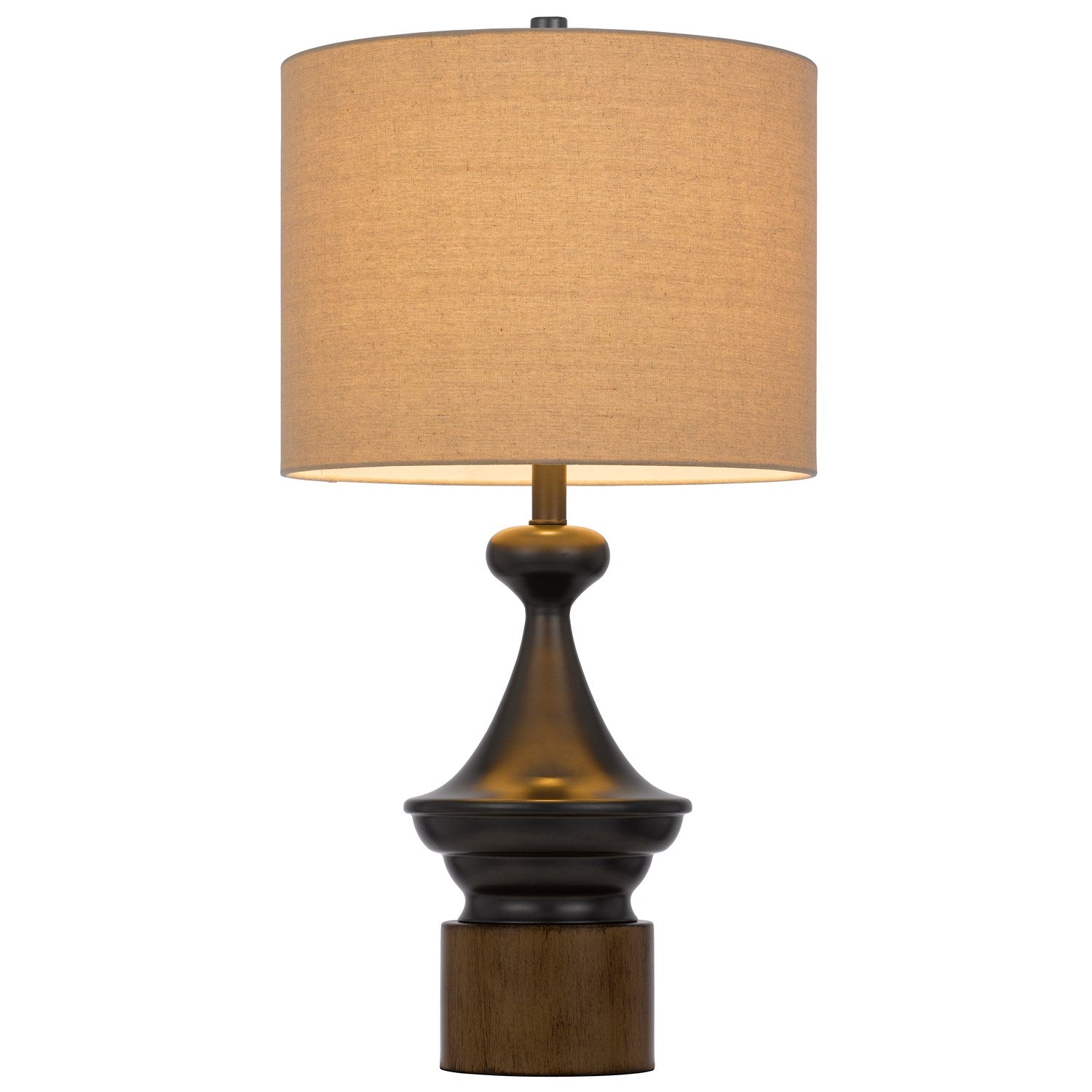 150W 3 Way Sterling Metal/Table Lamp With Faux Wood Metal Base