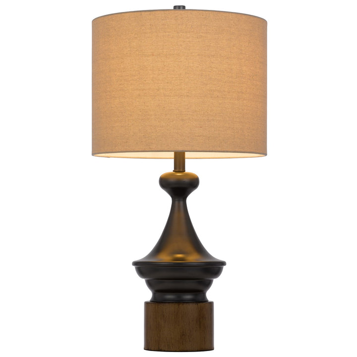 150W 3 Way Sterling Metal/Table Lamp With Faux Wood Metal Base