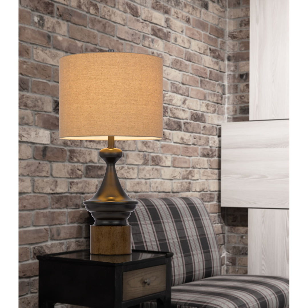 150W 3 Way Sterling Metal/Table Lamp With Faux Wood Metal Base