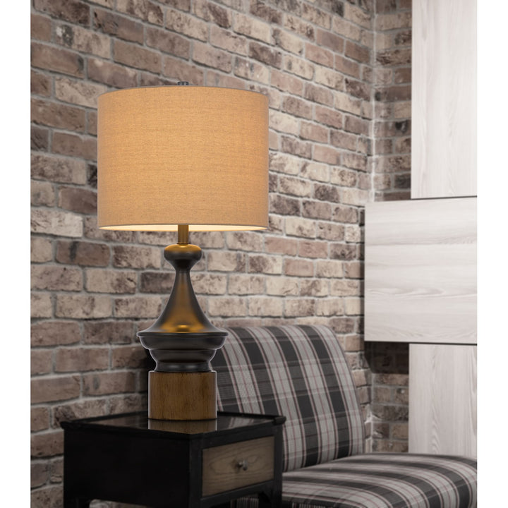 150W 3 Way Sterling Metal/Table Lamp With Faux Wood Metal Base