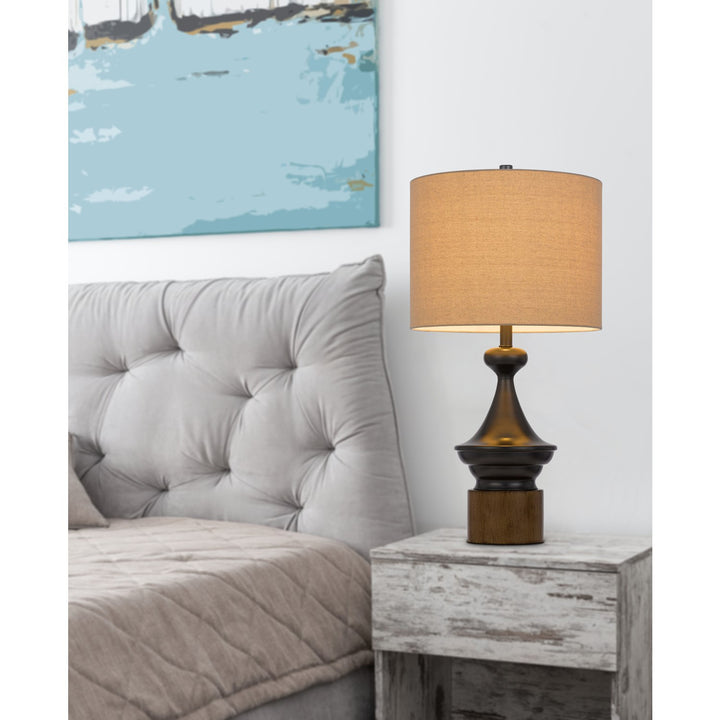 150W 3 Way Sterling Metal/Table Lamp With Faux Wood Metal Base