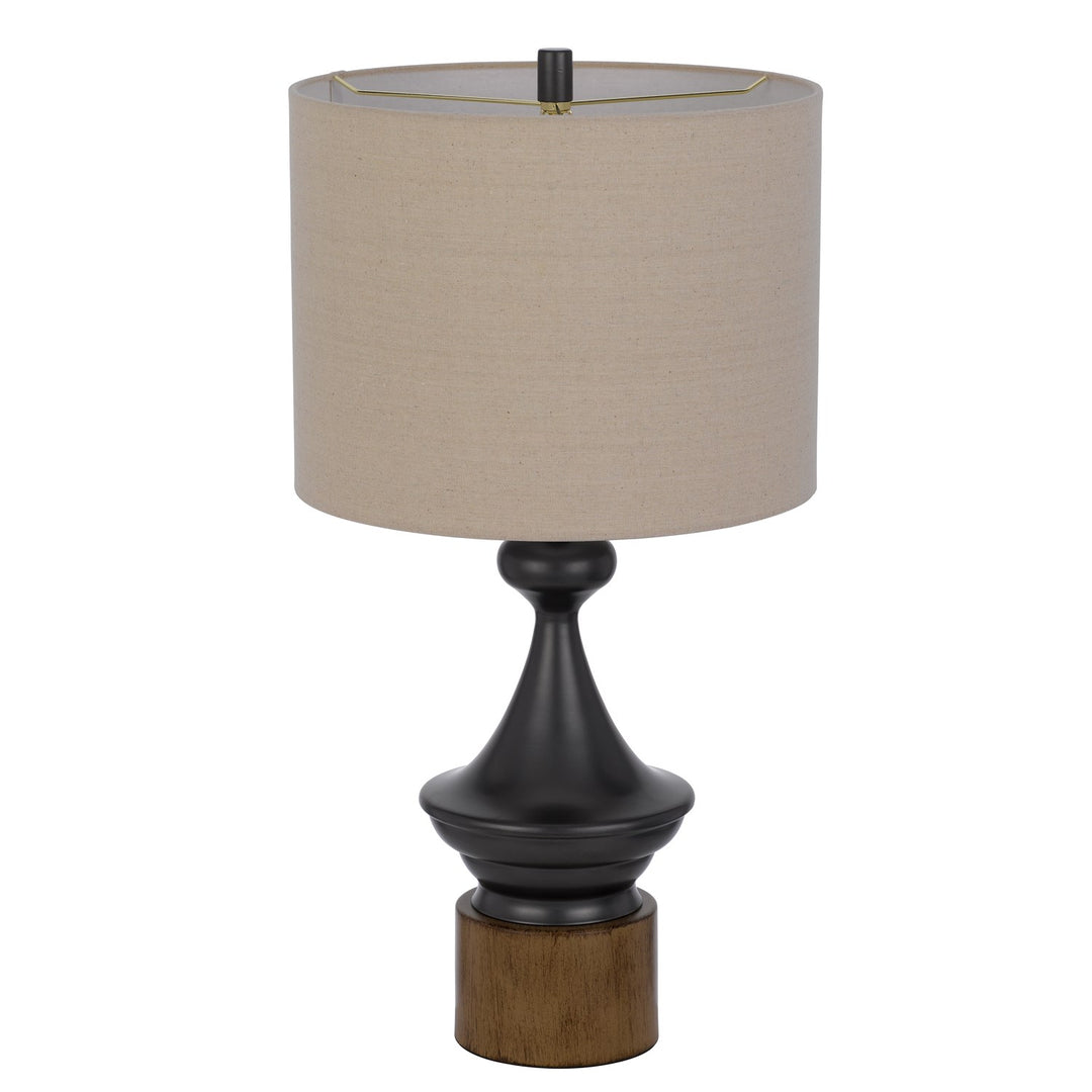 150W 3 Way Sterling Metal/Table Lamp With Faux Wood Metal Base