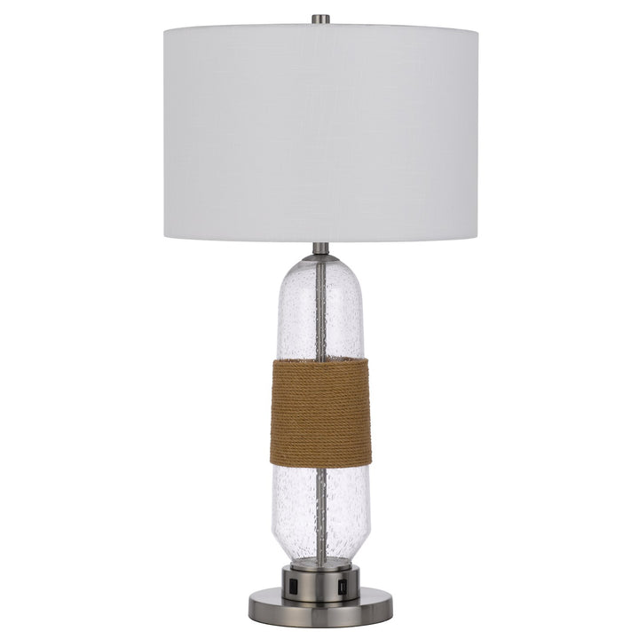 150W 3 Way Everett Bubbled Glass Table Lamp With Burlap Design; Fabric Shade by CAL Lighting