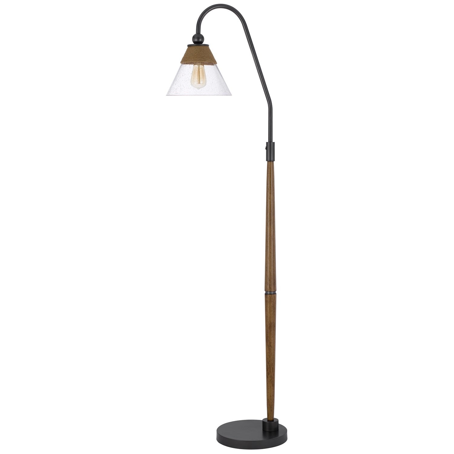 60W Hinton Downbridge Metal Floor Lamp With Faux Wood Pole And Glass Shade by CAL Lighting