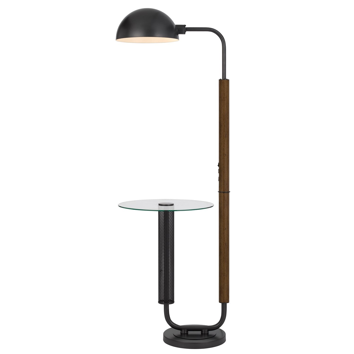 100W Keyser Metal Floor Lamp With Faux Wood Pole And Glass Tray Table