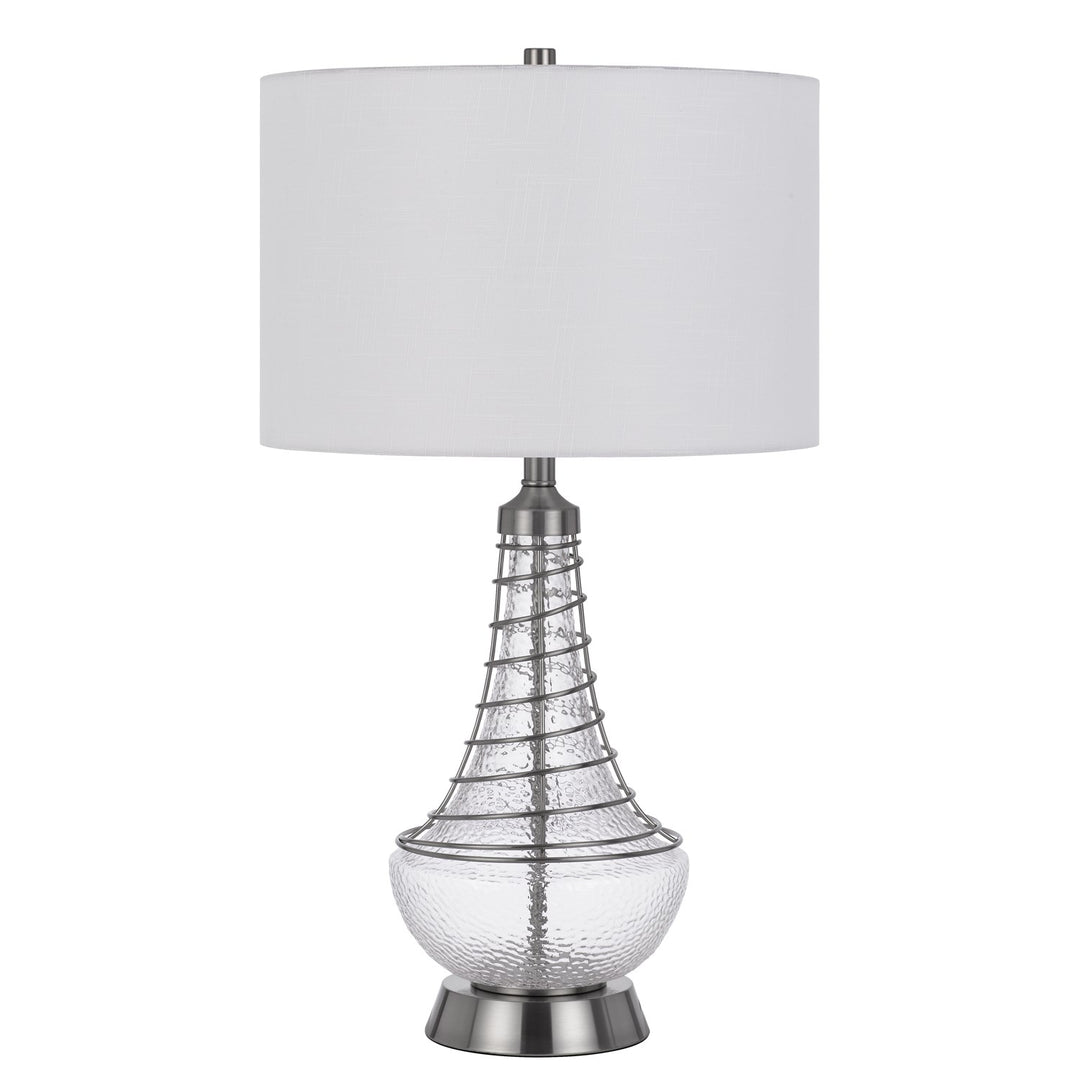 150W 3 Way Baraboo Glass Table Lamp With Wire Guard Design And Drum Fabric Shade by CAL Lighting