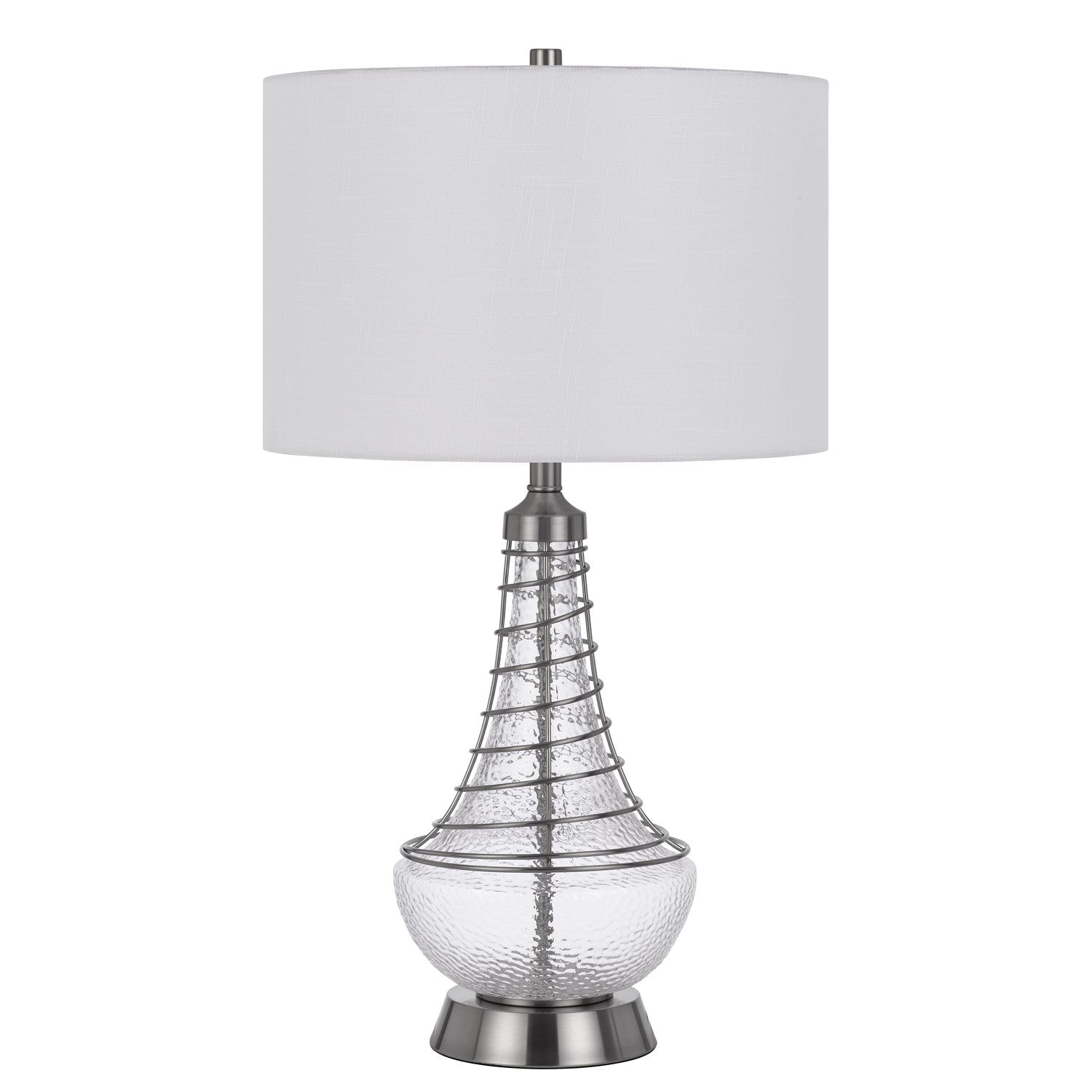 150W 3 Way Baraboo Glass Table Lamp With Wire Guard Design And Drum Fabric Shade by CAL Lighting