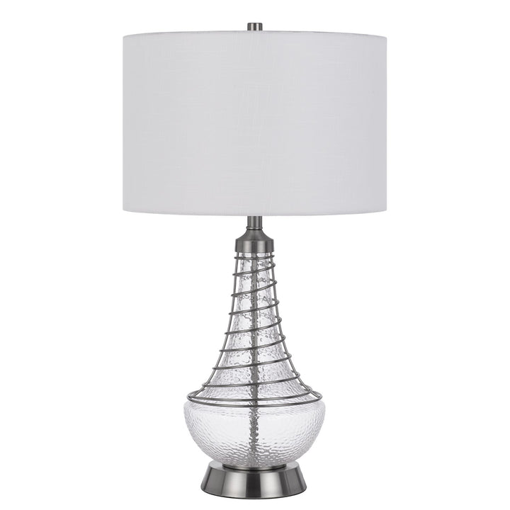 150W 3 Way Baraboo Glass Table Lamp With Wire Guard Design And Drum Fabric Shade by CAL Lighting