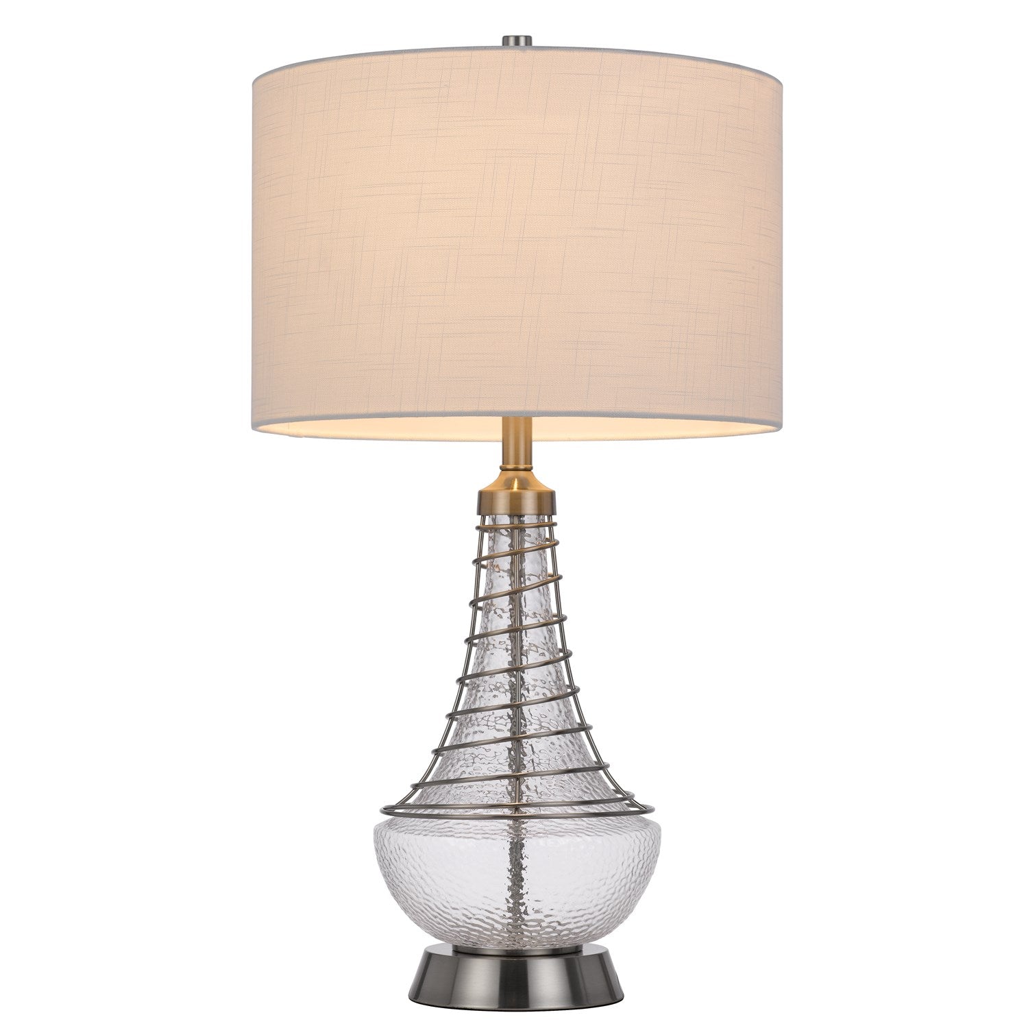 150W 3 Way Baraboo Glass Table Lamp With Wire Guard Design And Drum Fabric Shade