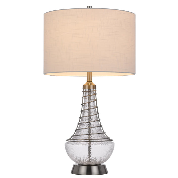 150W 3 Way Baraboo Glass Table Lamp With Wire Guard Design And Drum Fabric Shade