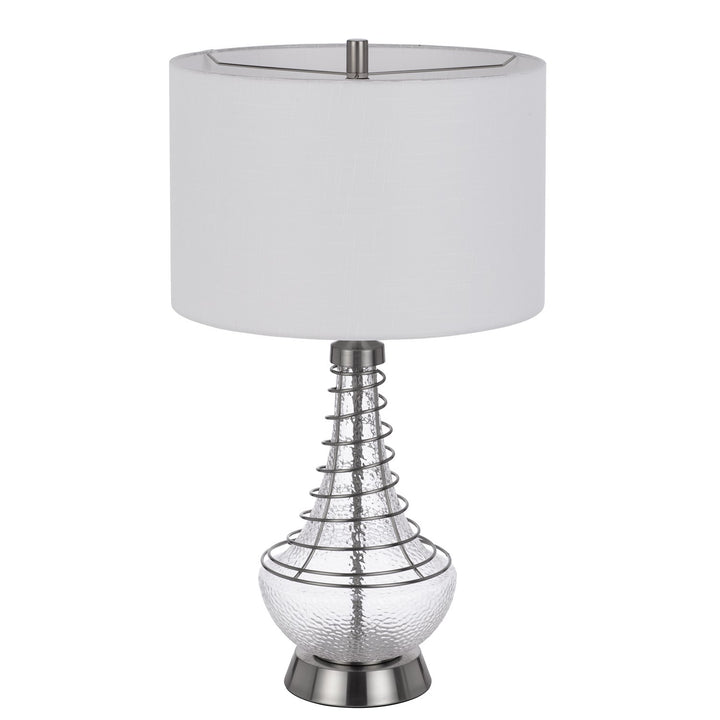 150W 3 Way Baraboo Glass Table Lamp With Wire Guard Design And Drum Fabric Shade