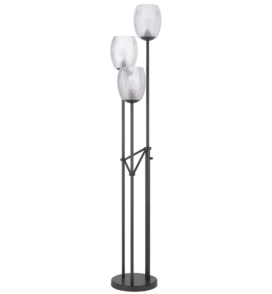 60W X 3 Oconto Metal Floor Lamp With Patterned Glass Shades. by CAL Lighting