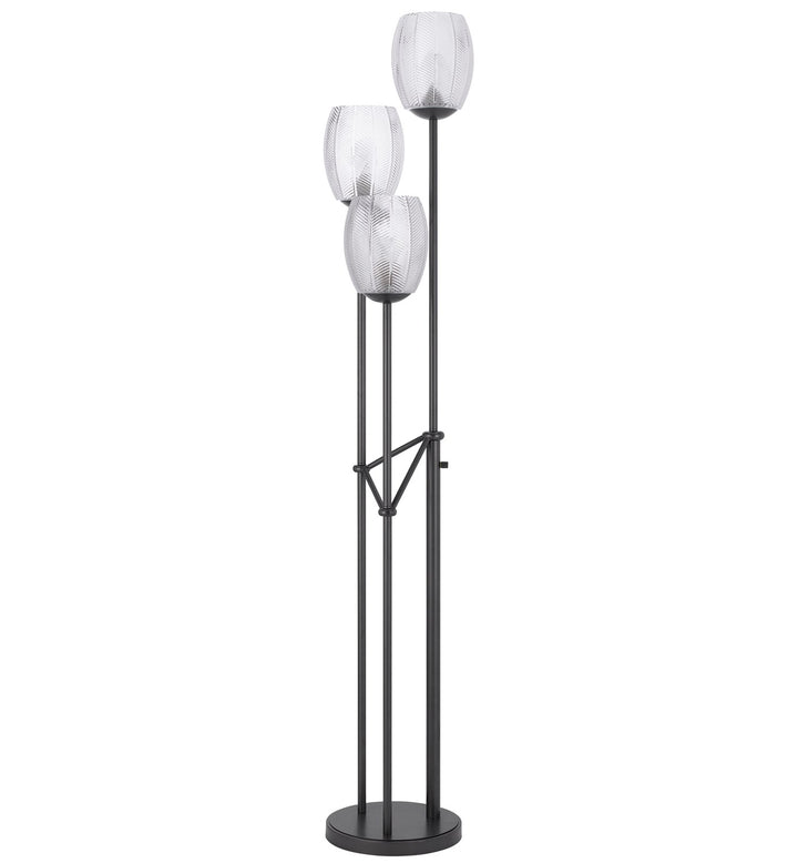 60W X 3 Oconto Metal Floor Lamp With Patterned Glass Shades. by CAL Lighting