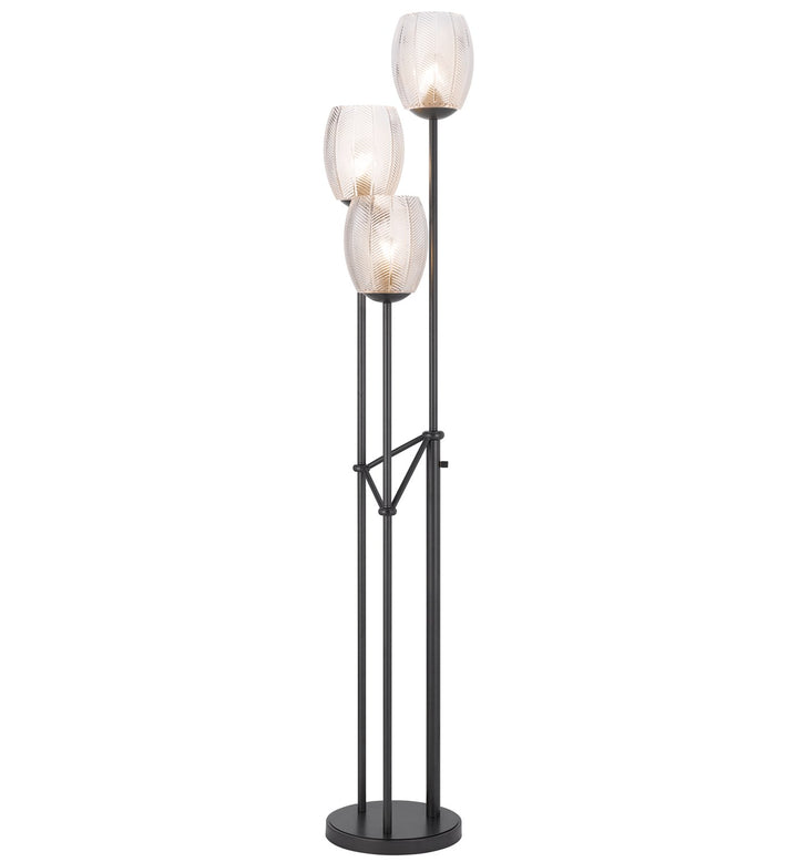 60W X 3 Oconto Metal Floor Lamp With Patterned Glass Shades.