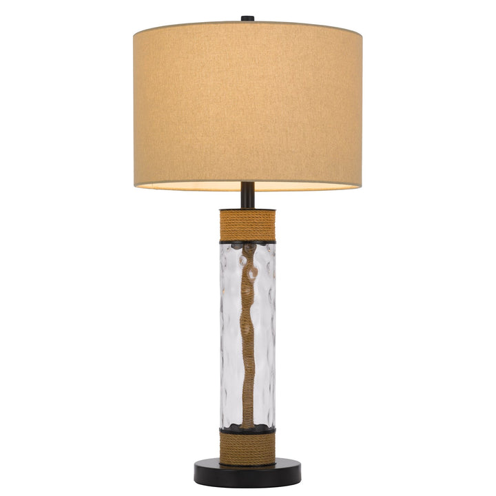150W 3 Way Bartow Glass/Metal Table Lamp With Burlap Design And Burlap Shade