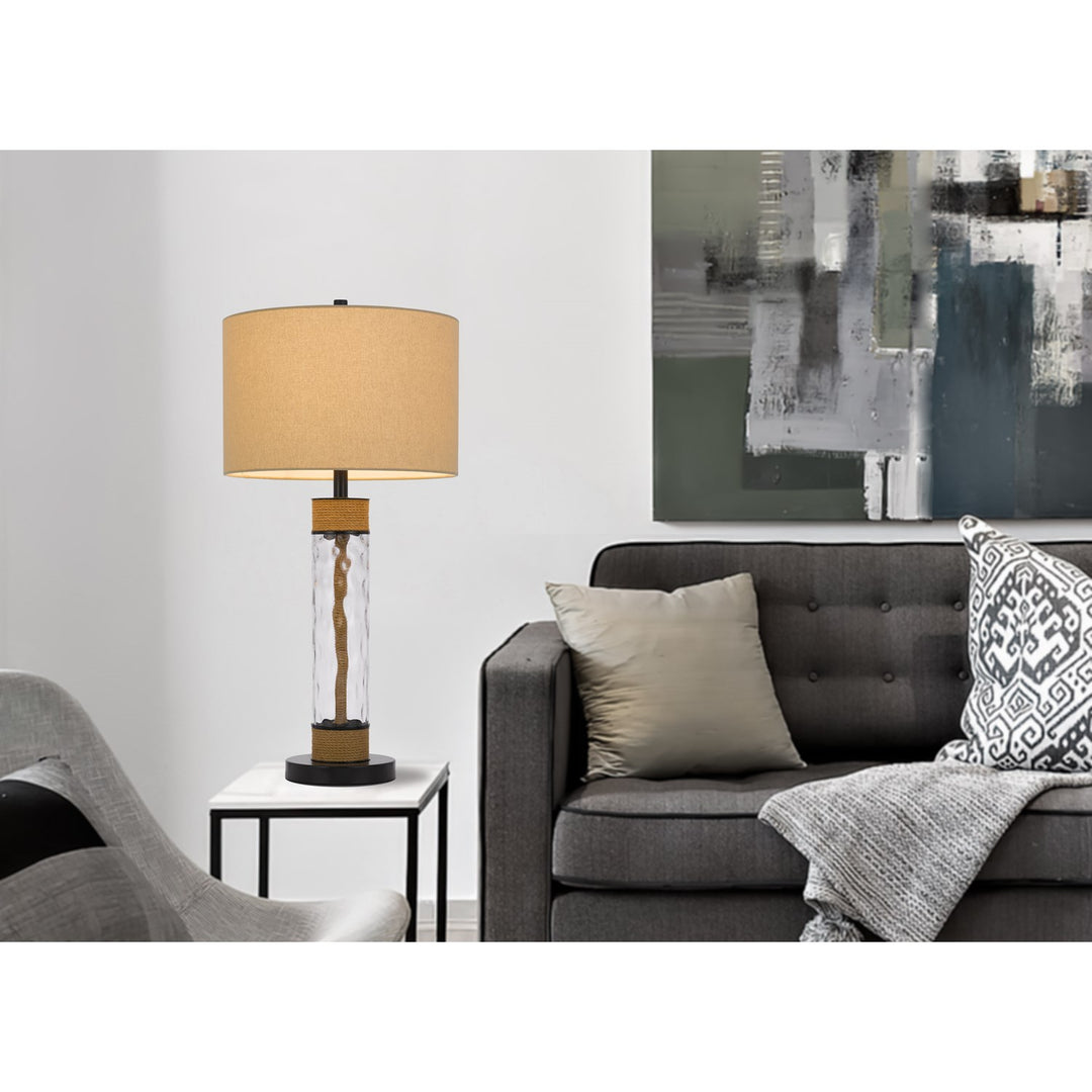 150W 3 Way Bartow Glass/Metal Table Lamp With Burlap Design And Burlap Shade