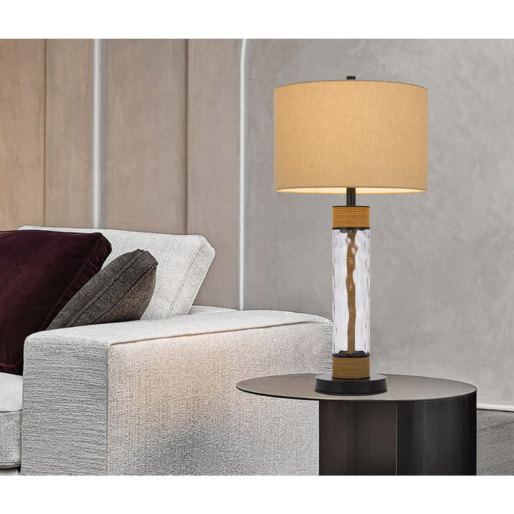 150W 3 Way Bartow Glass/Metal Table Lamp With Burlap Design And Burlap Shade