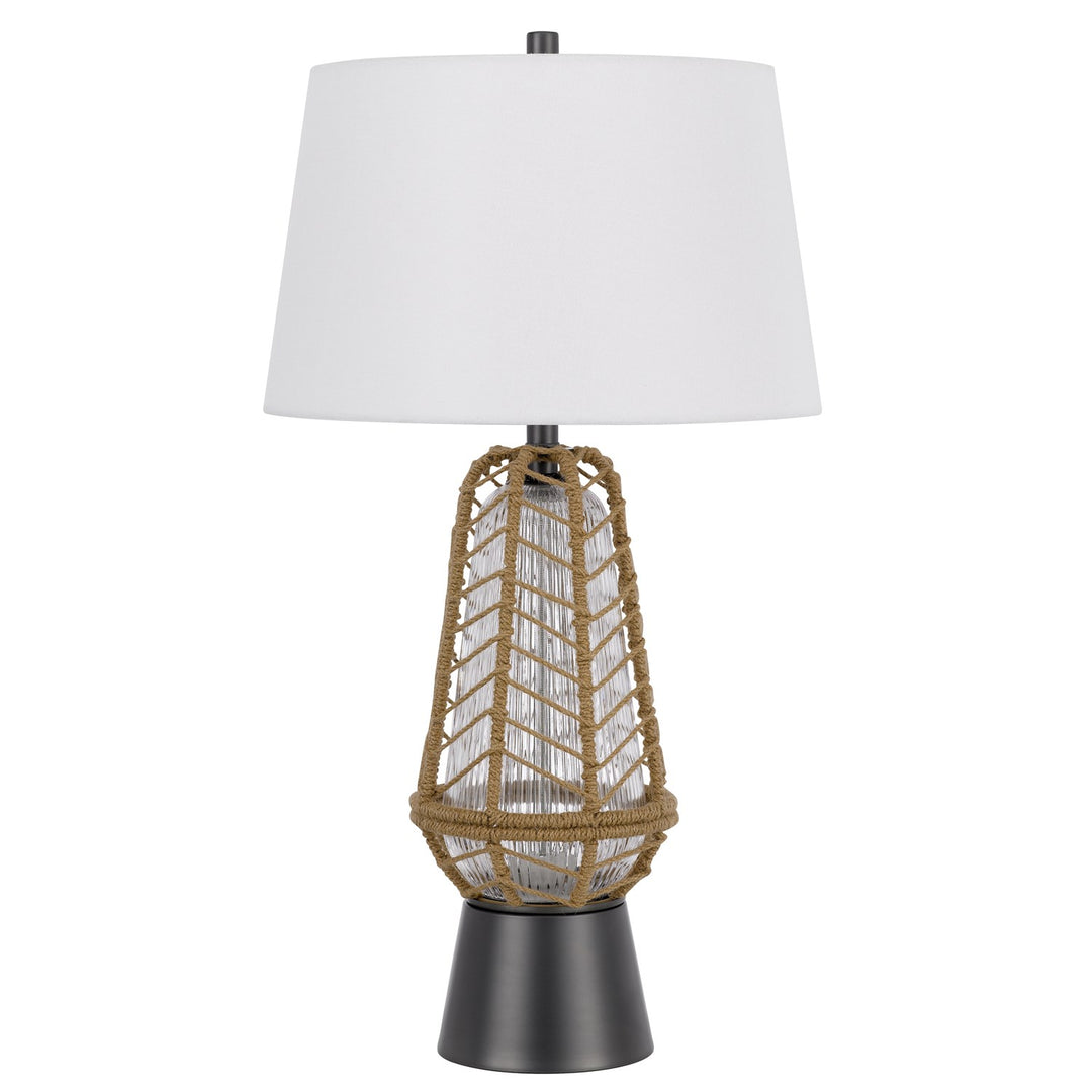 Hanko 100W 3 Way Table Lamp With 2W Led Night Light With Burlap Wrapped Glass by CAL Lighting
