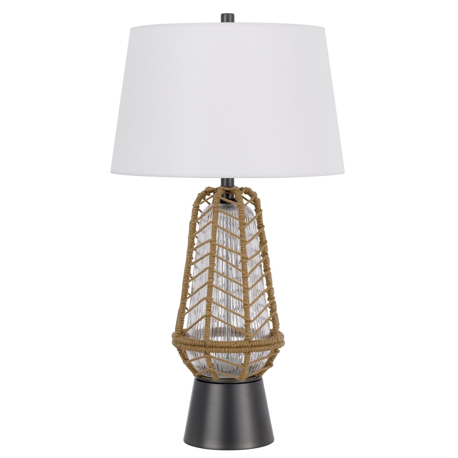 Hanko 100W 3 Way Table Lamp With 2W Led Night Light With Burlap Wrapped Glass by CAL Lighting