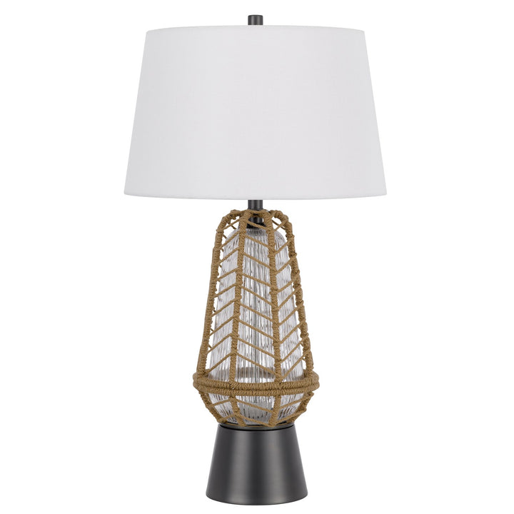 Hanko 100W 3 Way Table Lamp With 2W Led Night Light With Burlap Wrapped Glass by CAL Lighting