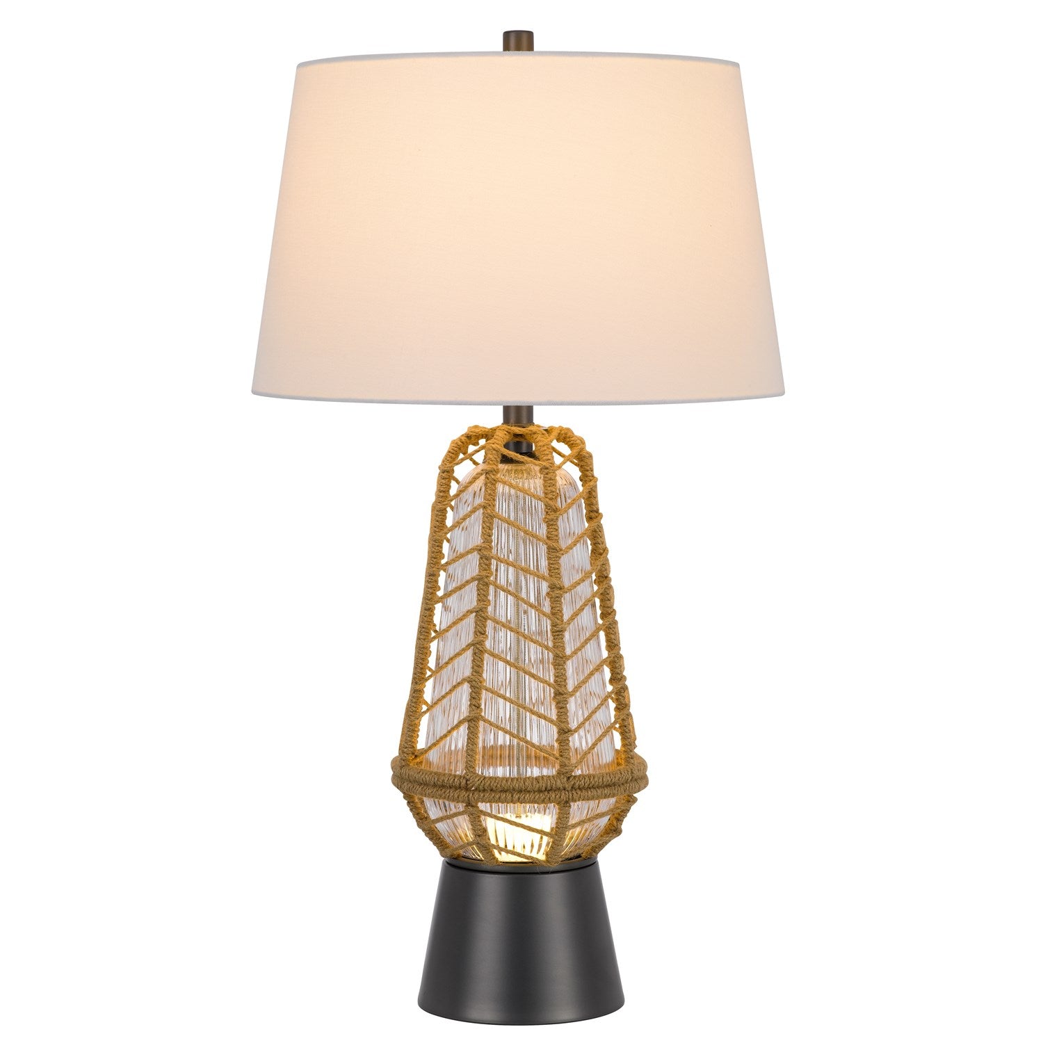 Hanko 100W 3 Way Table Lamp With 2W Led Night Light With Burlap Wrapped Glass
