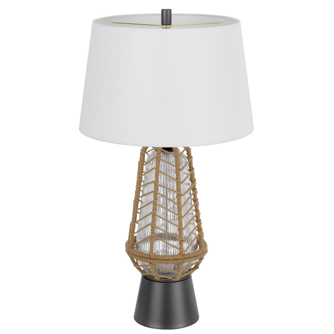 Hanko 100W 3 Way Table Lamp With 2W Led Night Light With Burlap Wrapped Glass