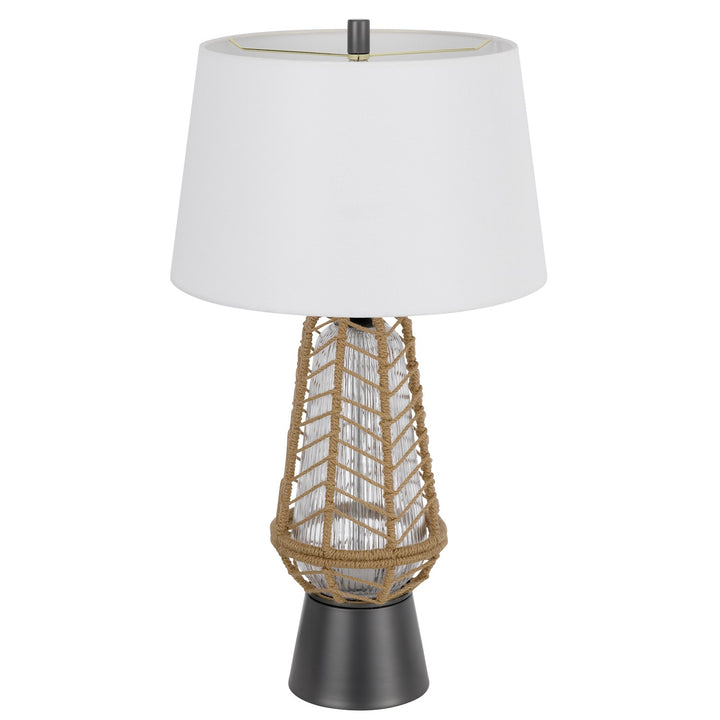 Hanko 100W 3 Way Table Lamp With 2W Led Night Light With Burlap Wrapped Glass