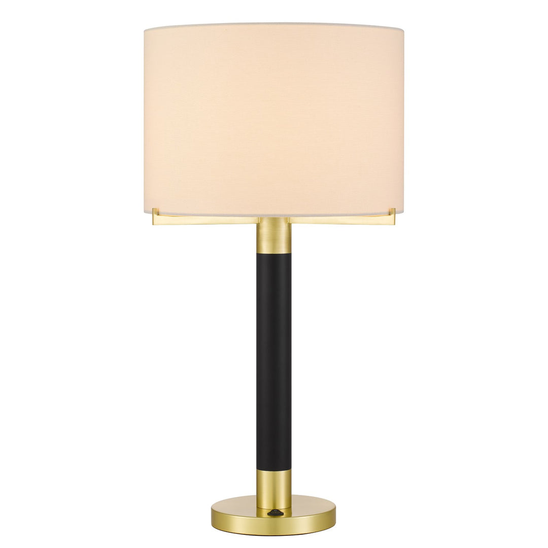 Goldston 100W Metal Table Lamp With Drum Hardback Fabric Shade