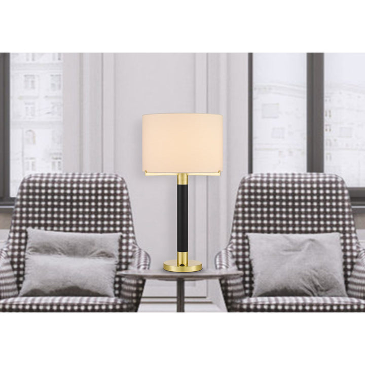 Goldston 100W Metal Table Lamp With Drum Hardback Fabric Shade