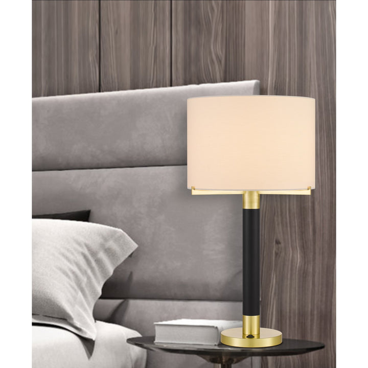 Goldston 100W Metal Table Lamp With Drum Hardback Fabric Shade