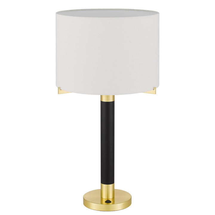 Goldston 100W Metal Table Lamp With Drum Hardback Fabric Shade
