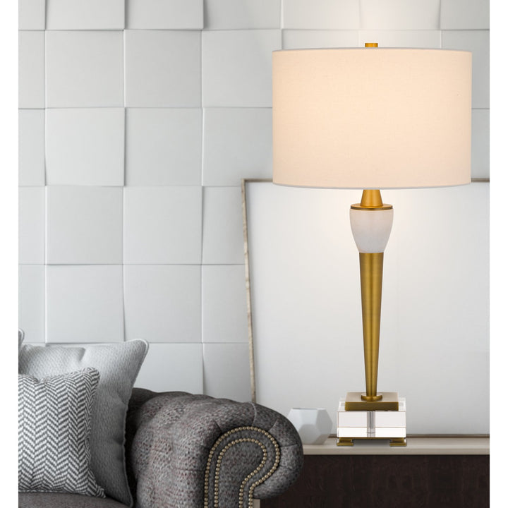 150W 3 Way Bradford Metal Table Lamp With Crystal Base And Drum Hardback