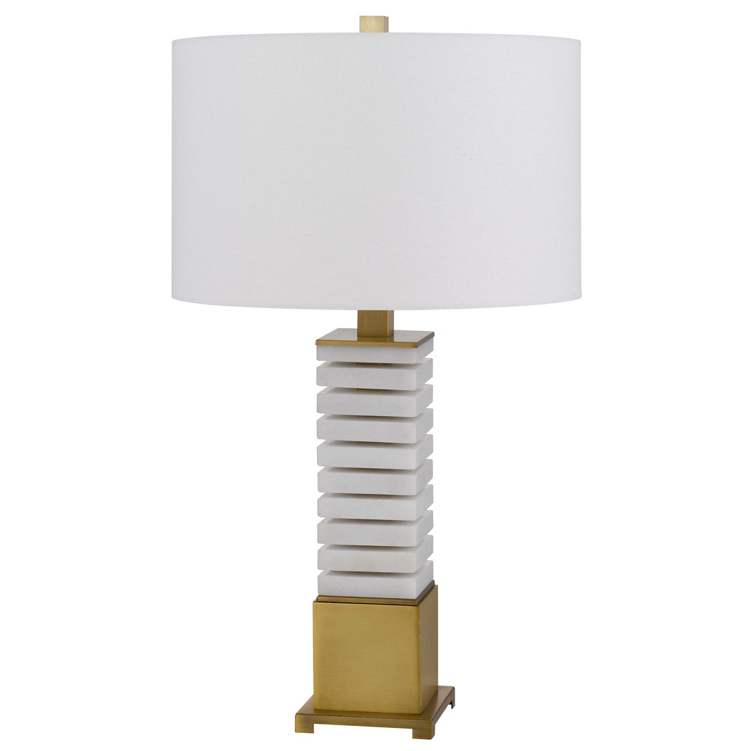 150W 3 Way Cranbourne Metal/Marble Table Lamp With Drum Hardback Fabric Shade by CAL Lighting