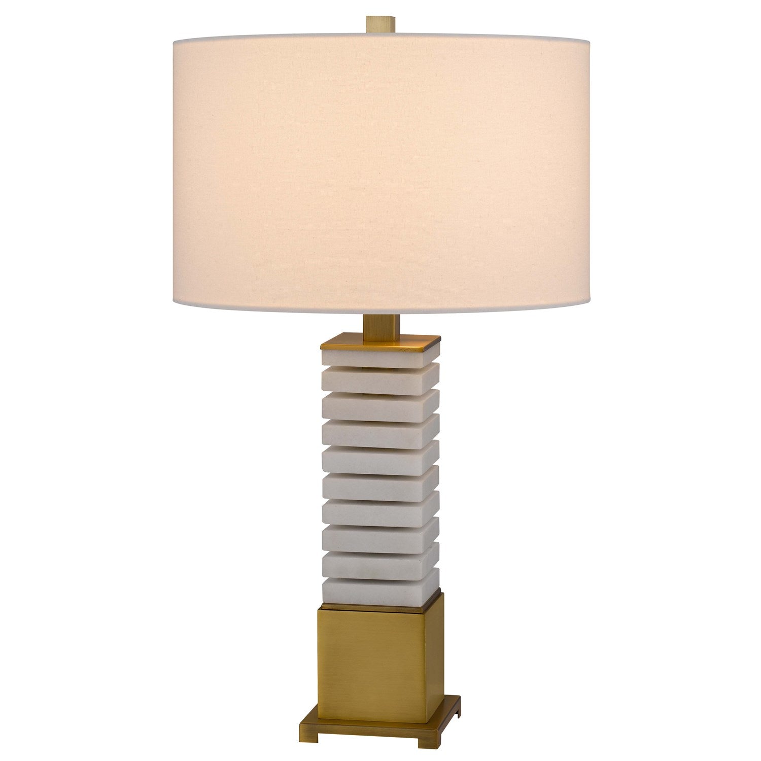150W 3 Way Cranbourne Metal/Marble Table Lamp With Drum Hardback Fabric Shade