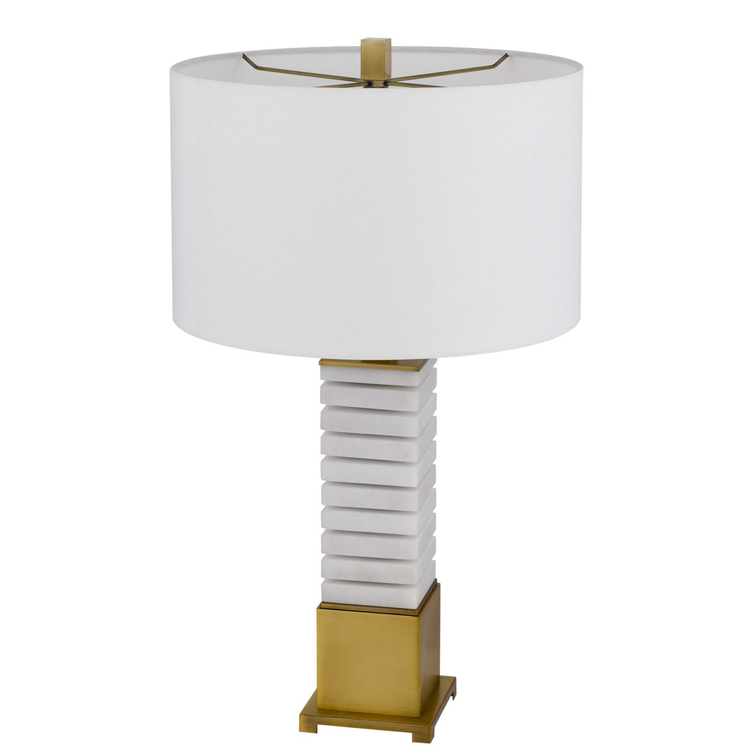 150W 3 Way Cranbourne Metal/Marble Table Lamp With Drum Hardback Fabric Shade