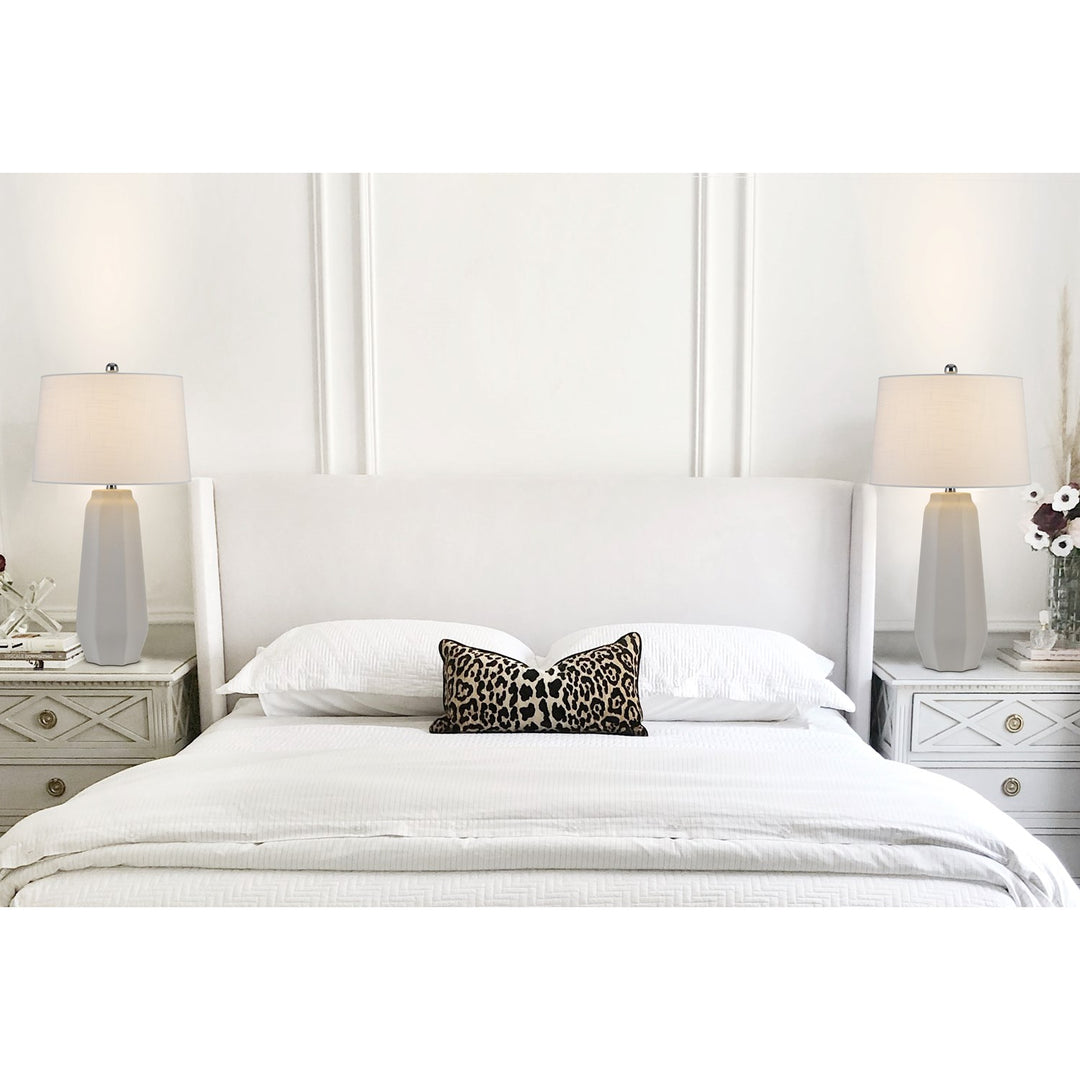 150W 3 Way Drayton Ceramic Table Lamp With Hardback Fabric Shade (Sold In Pairs)