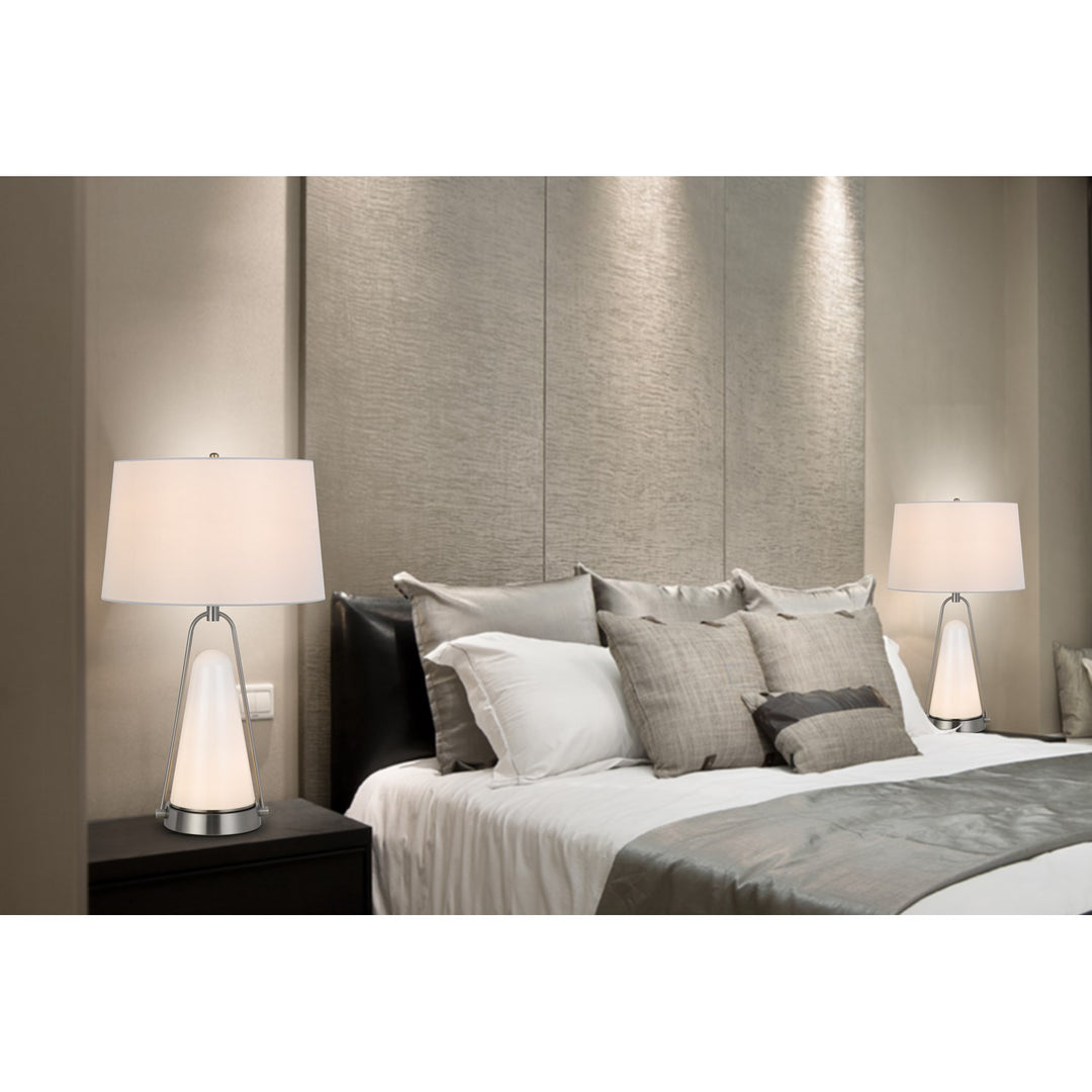100W Birchmore Metal/Glass Table Lamp With Built In Led Night Light