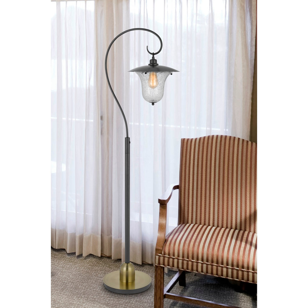 60W Walcott Downbridge Lantern Metal Floor Lamp With Bubbled Glass Shade