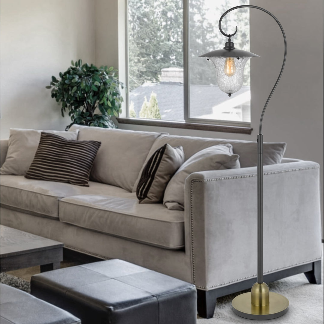 60W Walcott Downbridge Lantern Metal Floor Lamp With Bubbled Glass Shade
