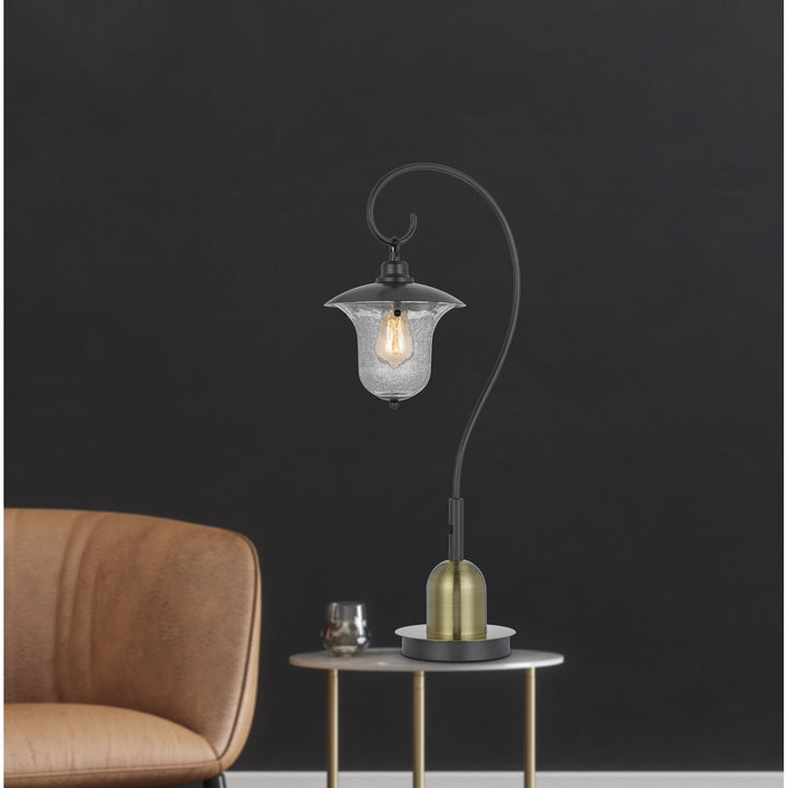 60W Walcott Downbridge Lantern Metal Table Lamp With Bubbled Glass Shade