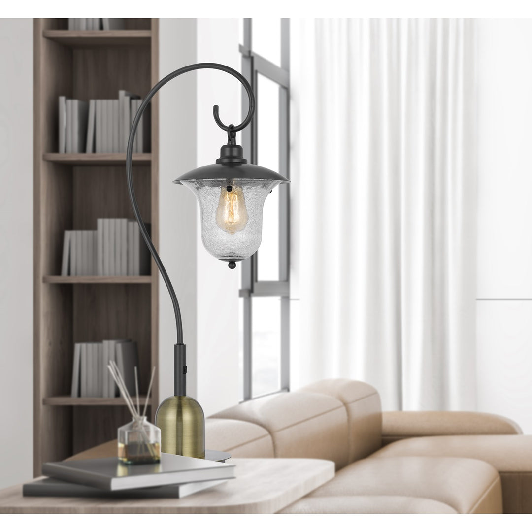 60W Walcott Downbridge Lantern Metal Table Lamp With Bubbled Glass Shade