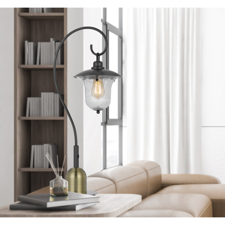 60W Walcott Downbridge Lantern Metal Table Lamp With Bubbled Glass Shade