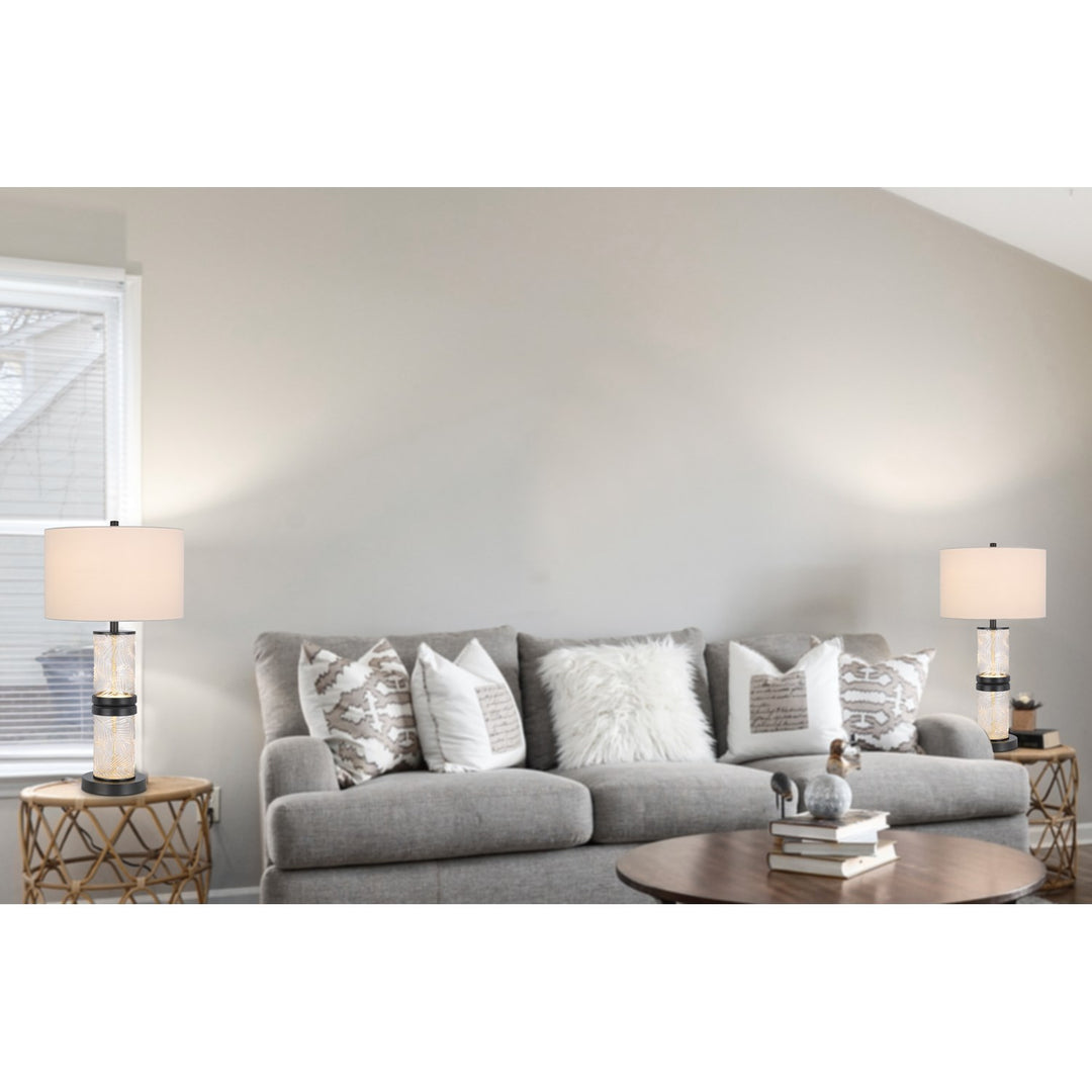 100W Carrington Metal/Glass Table Lamp With 4W Integrated Led Night Light