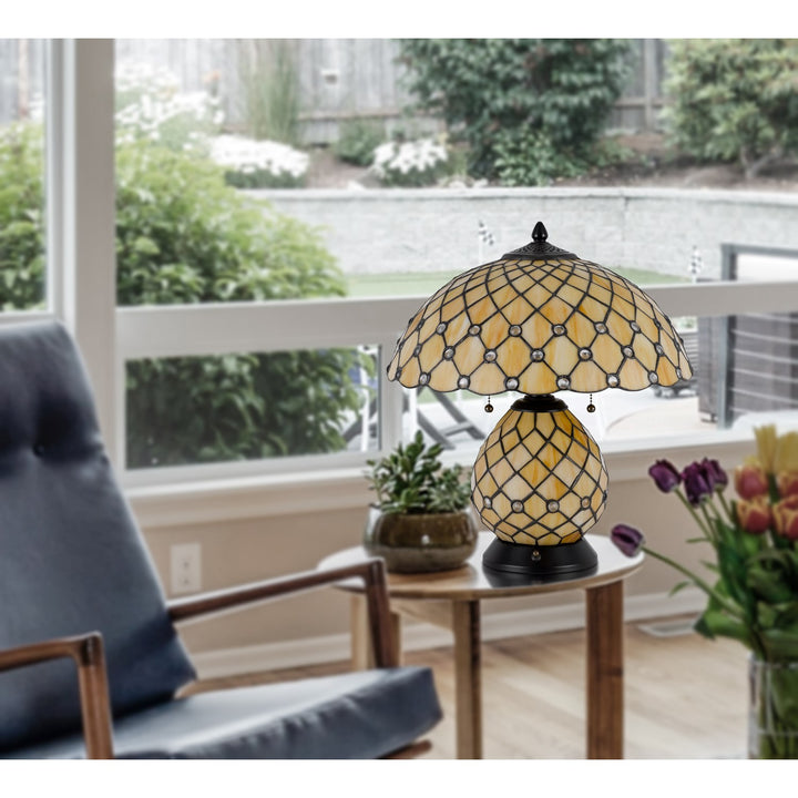 60W X 2 Valetta Tiffany Table Lamp With 2W Integrated Led Night Light