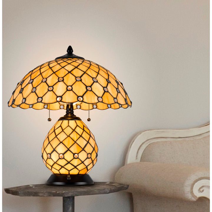 60W X 2 Valetta Tiffany Table Lamp With 2W Integrated Led Night Light