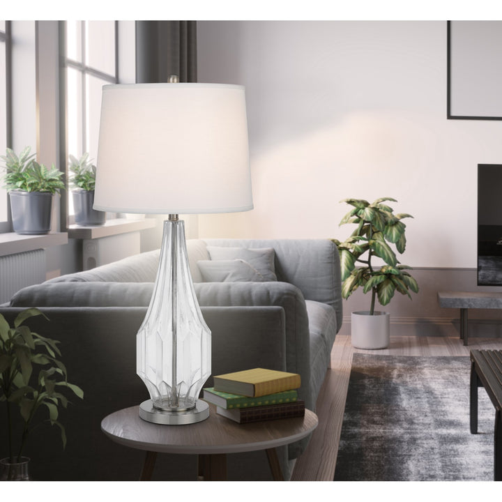 150W 3 Way Walham Glass Table Lamp With Hardback Fabric Shade (Sold In Pairs)