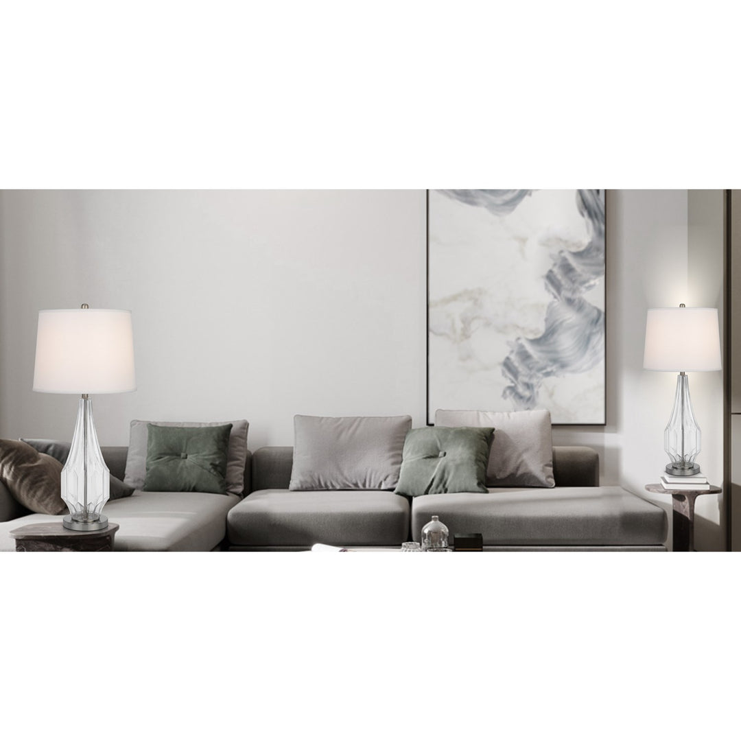 150W 3 Way Walham Glass Table Lamp With Hardback Fabric Shade (Sold In Pairs)