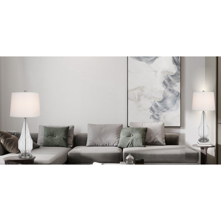 150W 3 Way Walham Glass Table Lamp With Hardback Fabric Shade (Sold In Pairs)