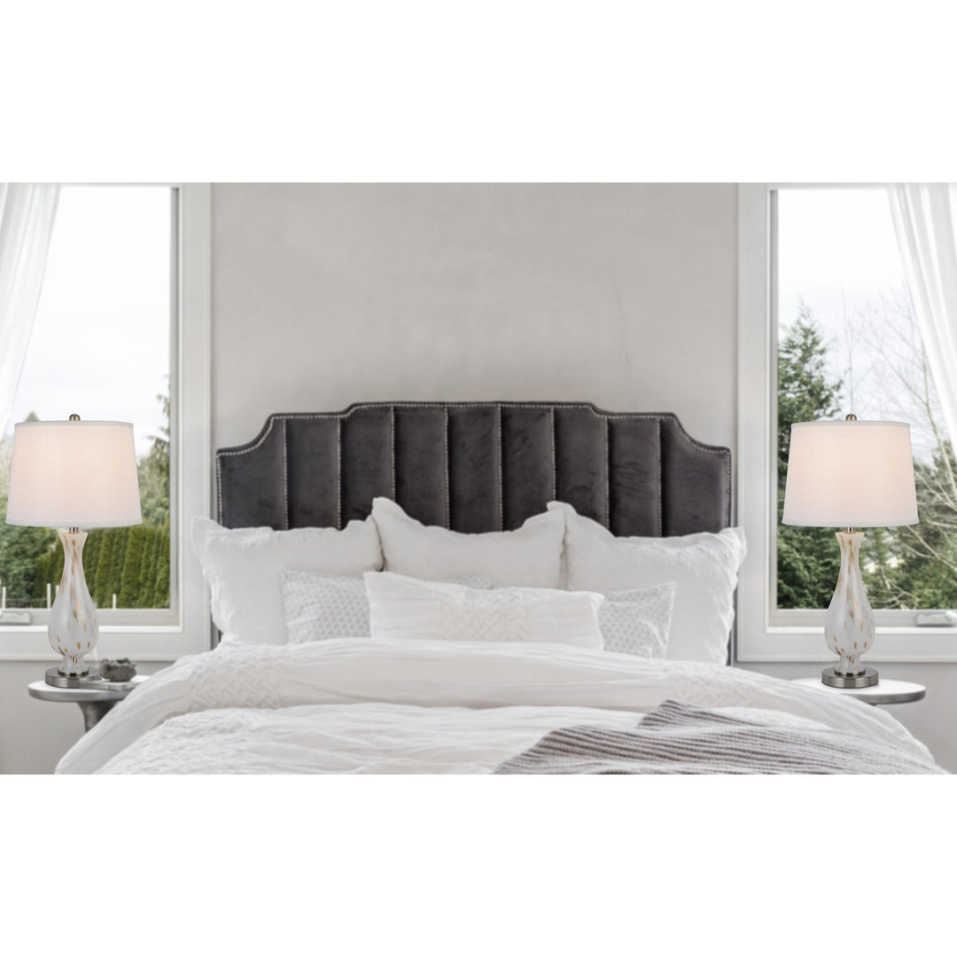 150W 3 Way Abinger Glass Table Lamp With Hardback Fabric Shade (Sold In Pairs)